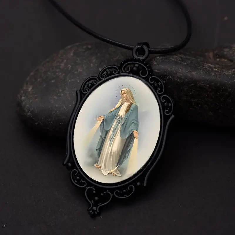 Christianartworkshop Gothic Style Vintage Border Our Lady of Grace Necklace