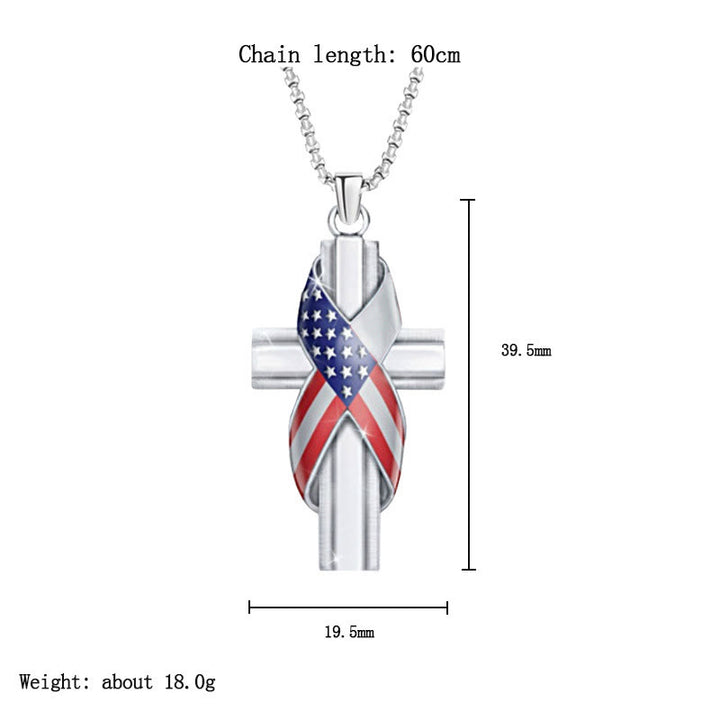 Christianartworkshop Modern Style American Flag Icon Cross Pendant Alloy Necklace