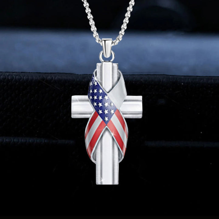 Christianartworkshop Modern Style American Flag Icon Cross Pendant Alloy Necklace