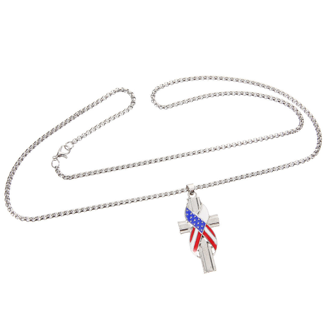 Christian Art Modern Style American Flag Icon Cross Pendant Alloy Necklace