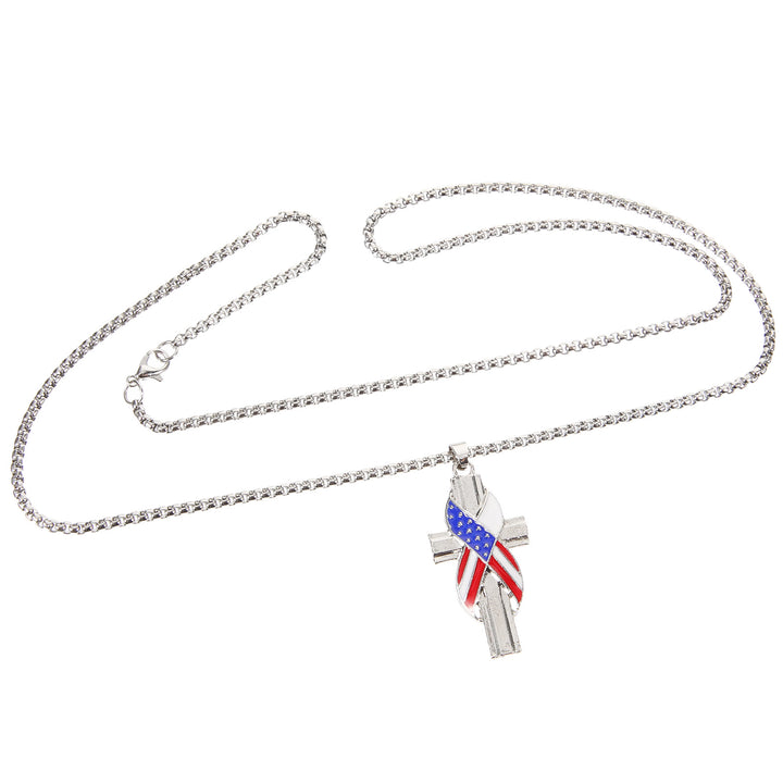 Christianartworkshop Modern Style American Flag Icon Cross Pendant Alloy Necklace