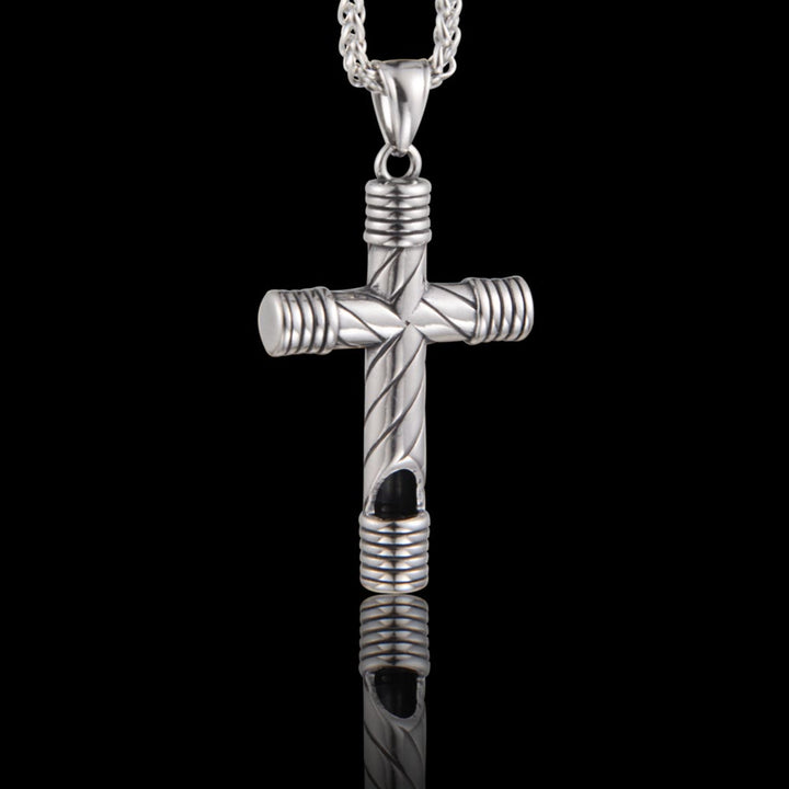 Christianartworkshop Minimalist Style Functional Whistle Cross Titanium Necklace