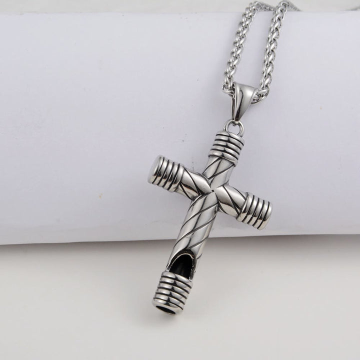 Christianartworkshop Minimalist Style Functional Whistle Cross Titanium Necklace