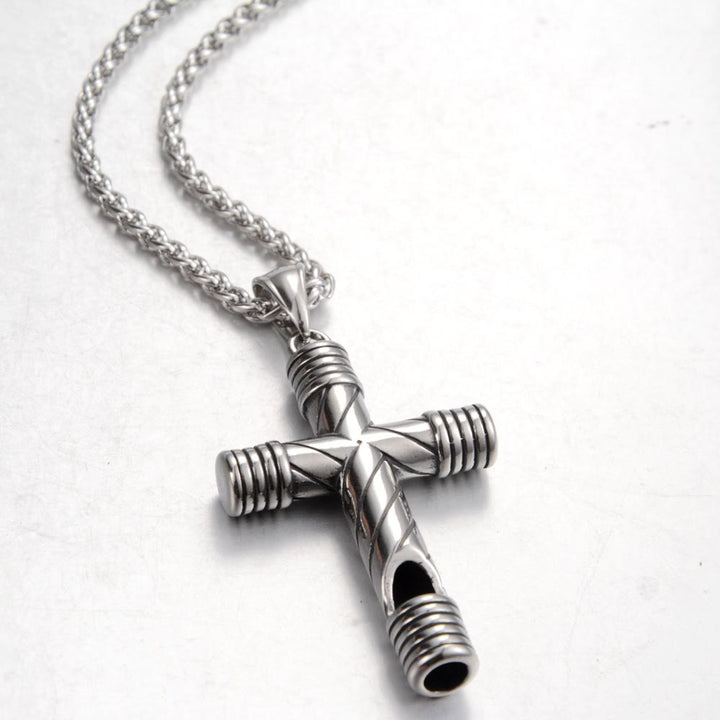 Christianartworkshop Minimalist Style Functional Whistle Cross Titanium Necklace