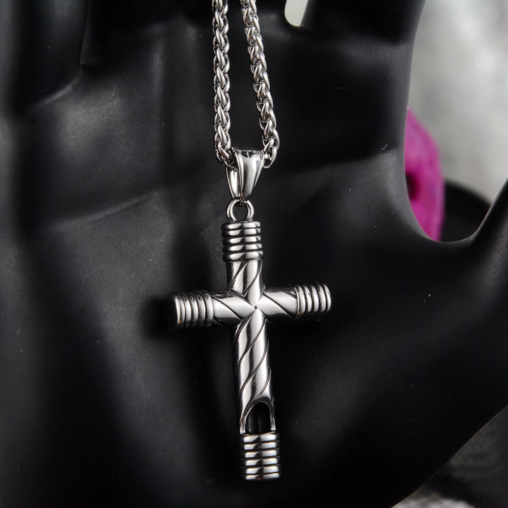 Christianartworkshop Minimalist Style Functional Whistle Cross Titanium Necklace