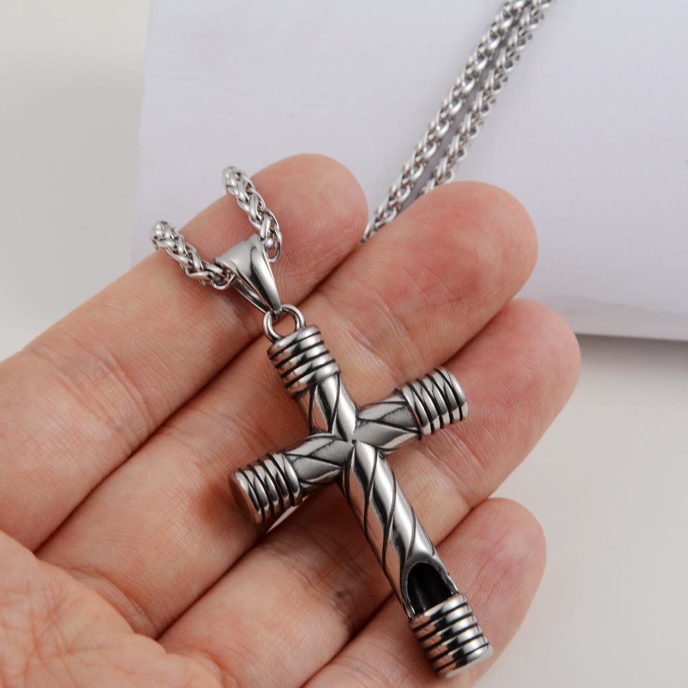 Christianartworkshop Minimalist Style Functional Whistle Cross Titanium Necklace