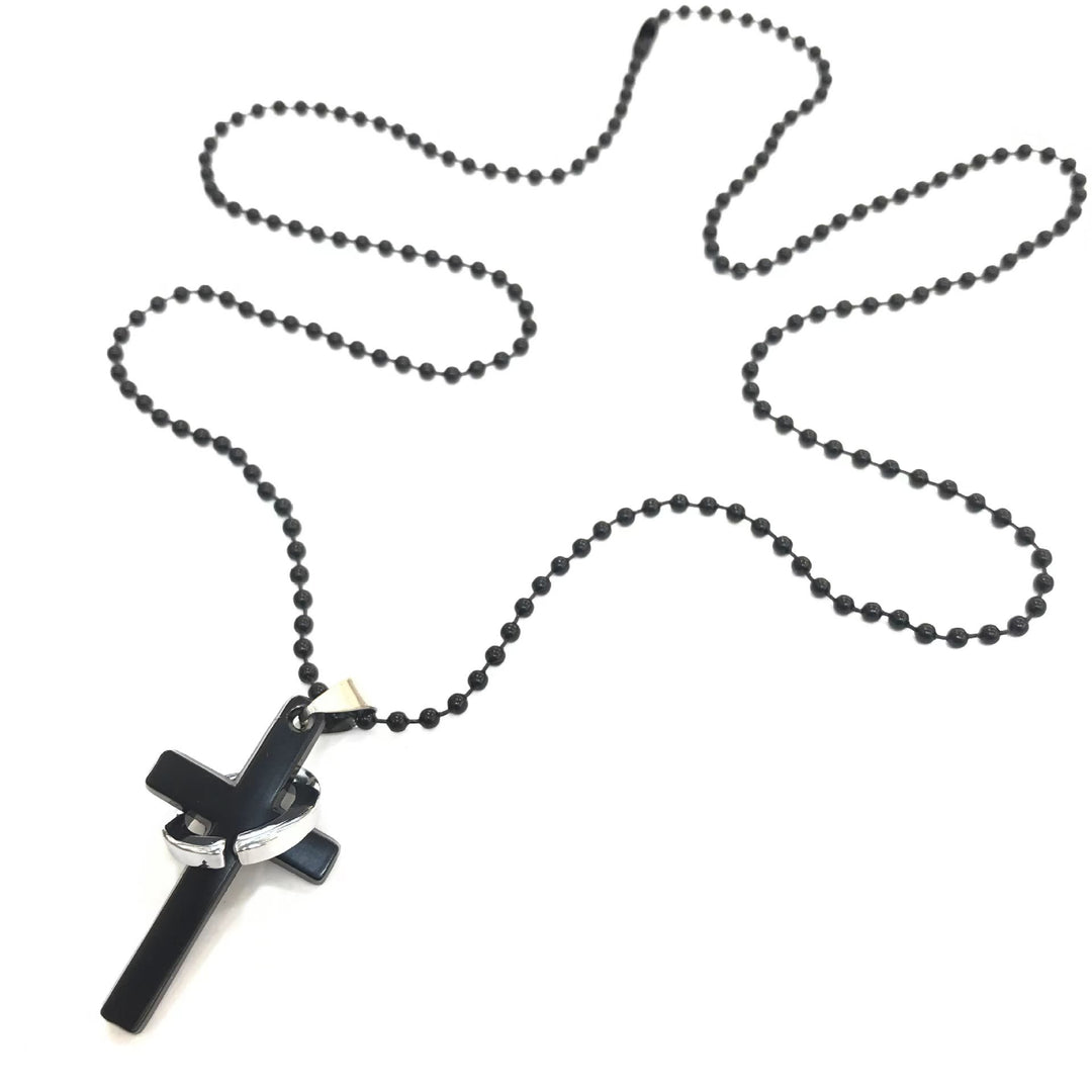 Christian Art Minimalist Style Cross Ring Black Pendant Alloy Necklace