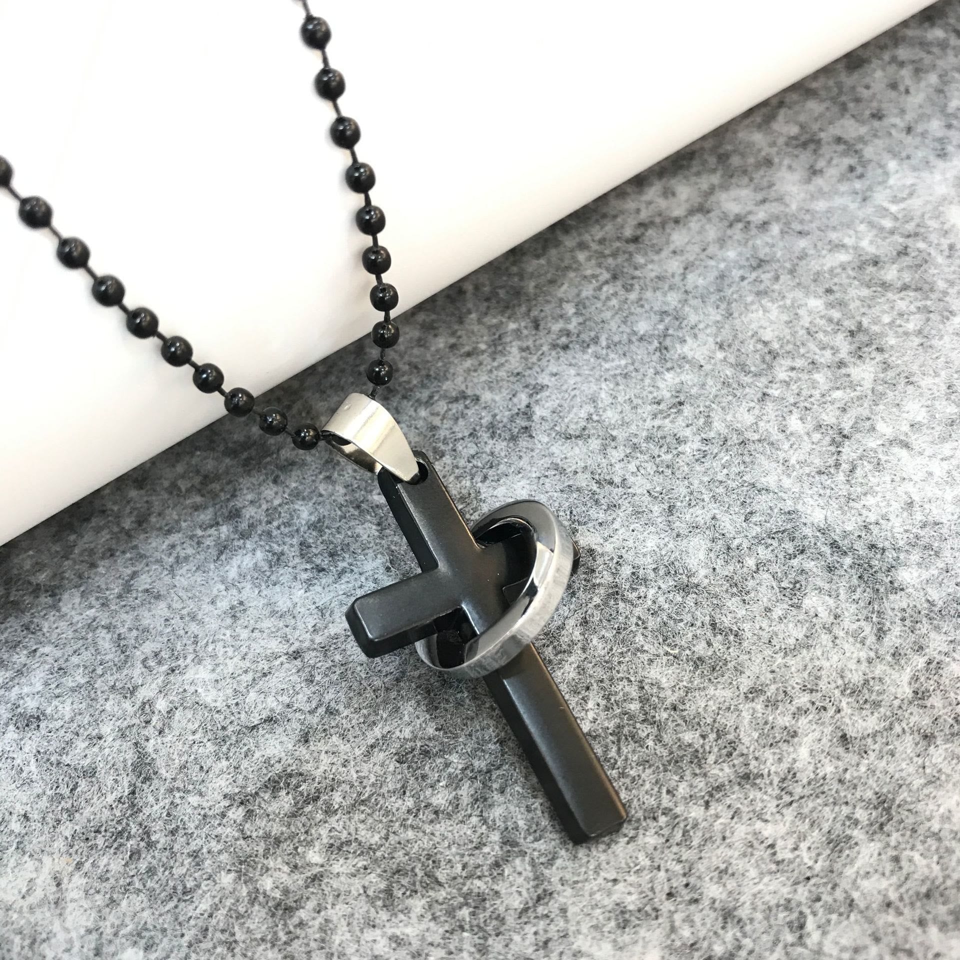 Christianartworkshop Minimalist Style Cross Ring Black Pendant Alloy N Christian Art Workshop