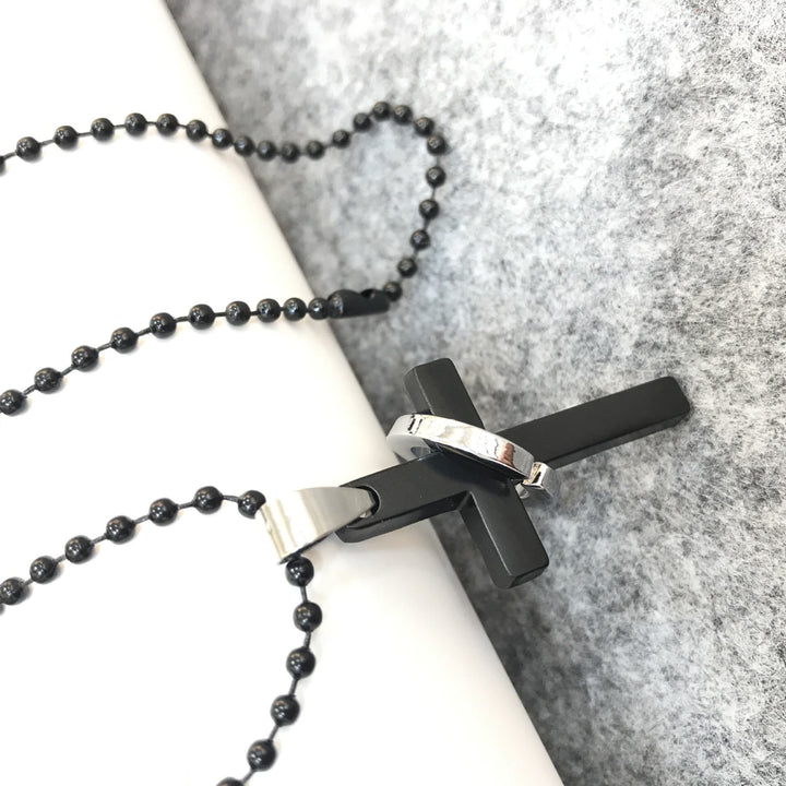 Christianartworkshop Minimalist Style Cross Ring Black Pendant Alloy Necklace