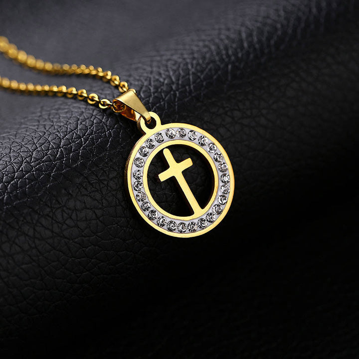 Christian Art 2 Minimalist Style Cross Golden Pendant Stainless Steel Necklace