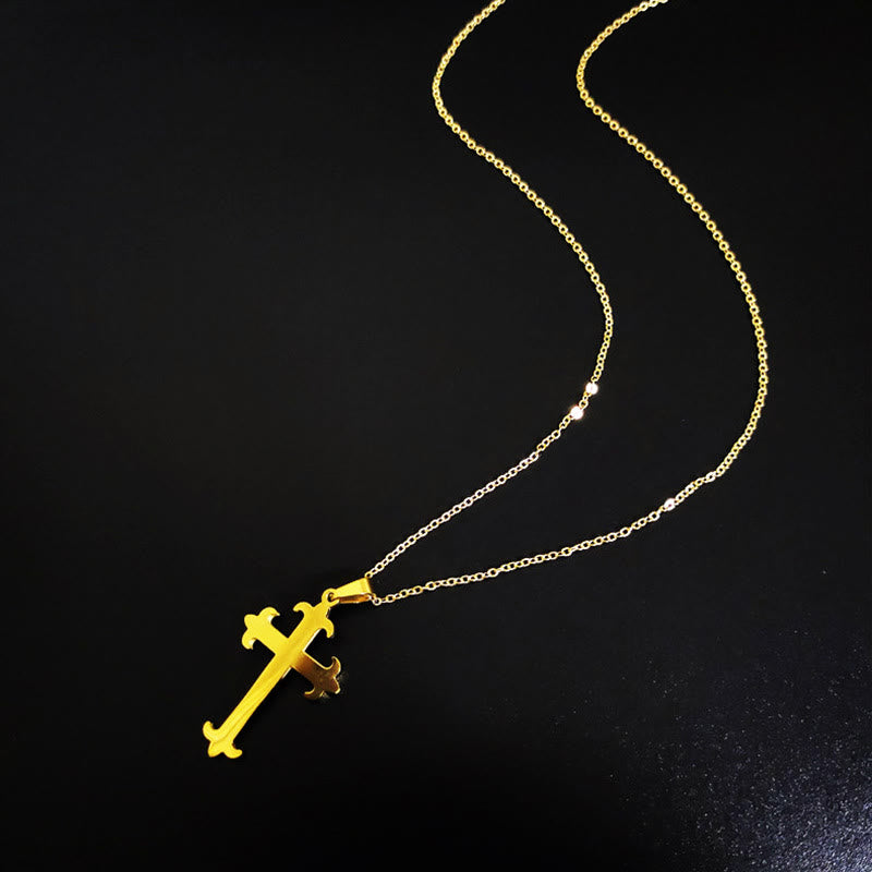 Christian Art 2 Minimalist Style Cross Golden Pendant Stainless Steel Necklace