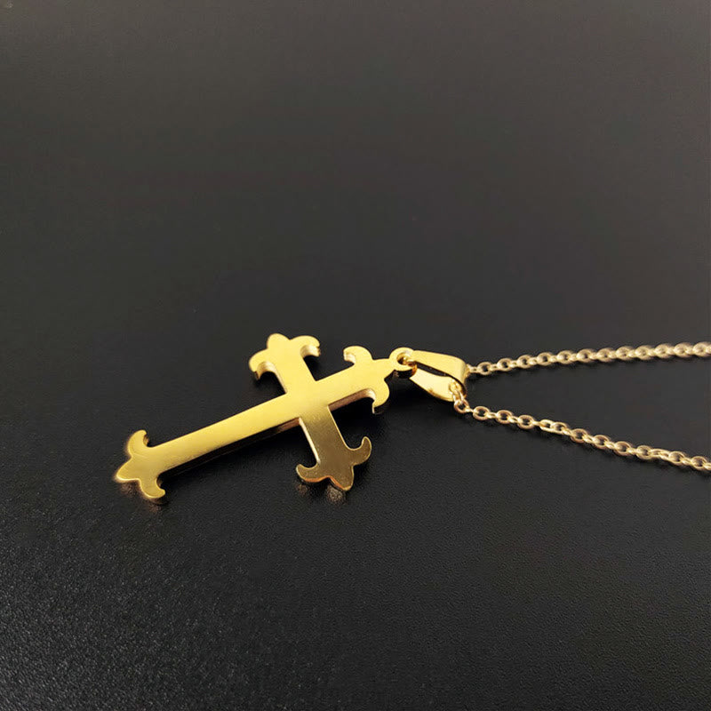 Christianartworkshop2 Minimalist Style Cross Golden Pendant Stainless Steel Necklace