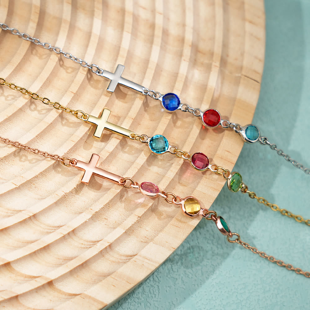 Christianartworkshop Modern Style Birthstones Cross Chain Necklace