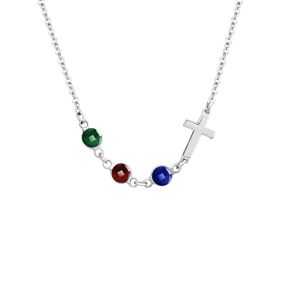 Christianartworkshop Modern Style Birthstones Cross Chain Necklace