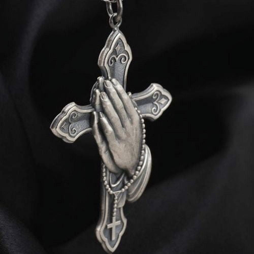 Christianartworkshop Classic Style Praying Hands Cross Pendant Titanium Necklace