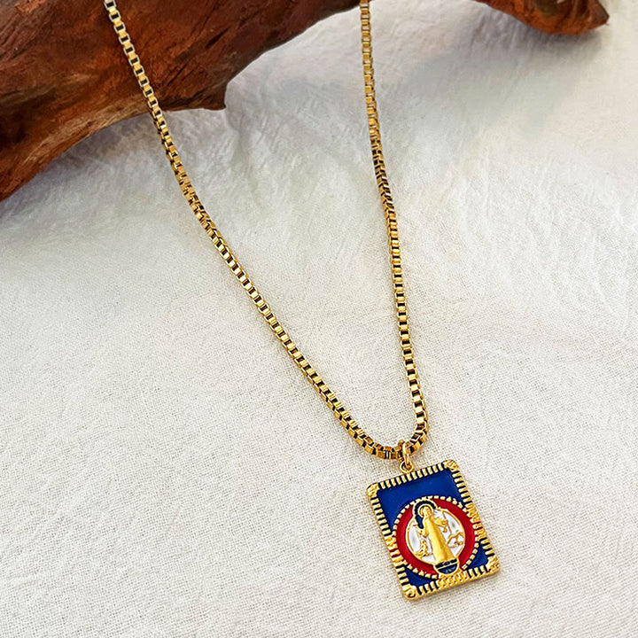 Christianartworkshop Modern Style Colorful St. Benedict Square Medal Pendant Necklace