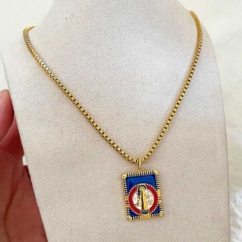 Christianartworkshop Modern Style Colorful St. Benedict Square Medal Pendant Necklace