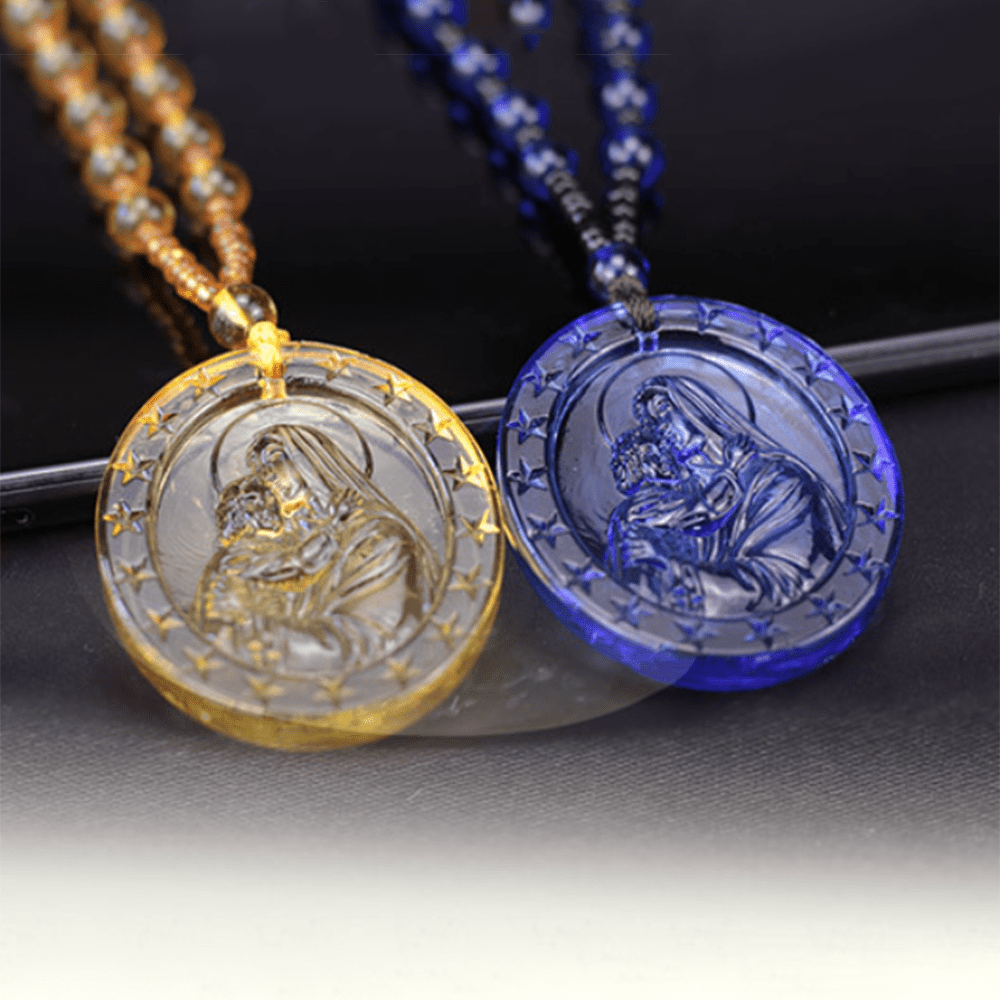 Christianartworkshop Classic Style Jesus & Virgin Mary Medal Glazed Glass Pendant Necklace