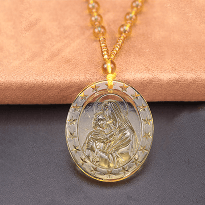 Christianartworkshop Classic Style Jesus & Virgin Mary Medal Glazed Glass Pendant Necklace