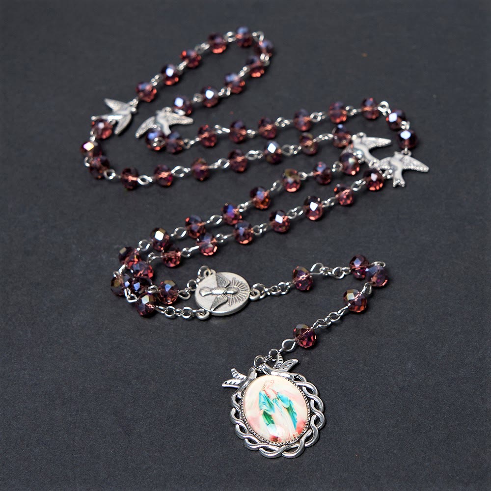 Christianartworkshop Holy Spirit & Our Lady of Grace of 6*8 mm Polyhedron Purple Crystal Alloy Chain Rosary - image 0