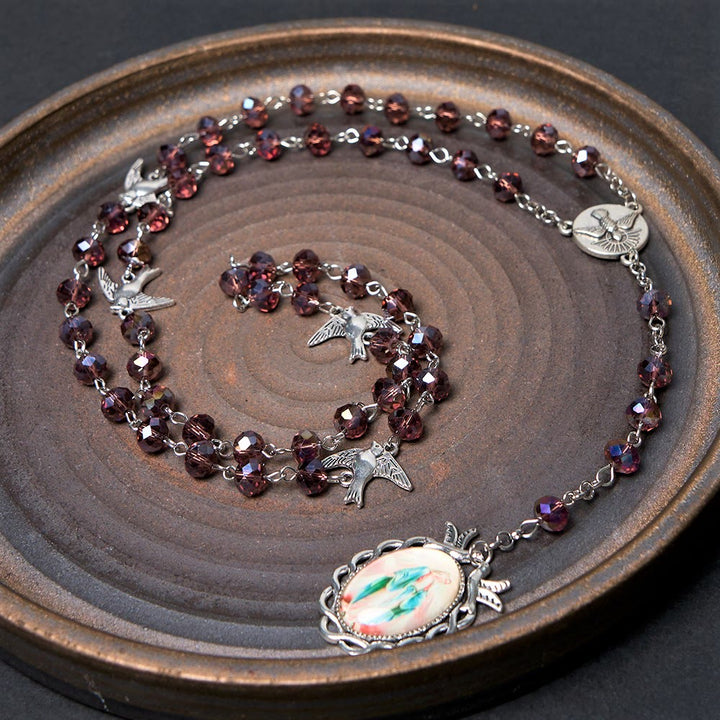 Christianartworkshop Holy Spirit & Our Lady of Grace of 6*8 mm Polyhedron Purple Crystal Alloy Chain Rosary - image 1