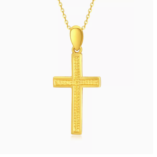 Christianartworkshop 999 Pure Gold Minimalist Style Cross Frosted Pendant Necklace