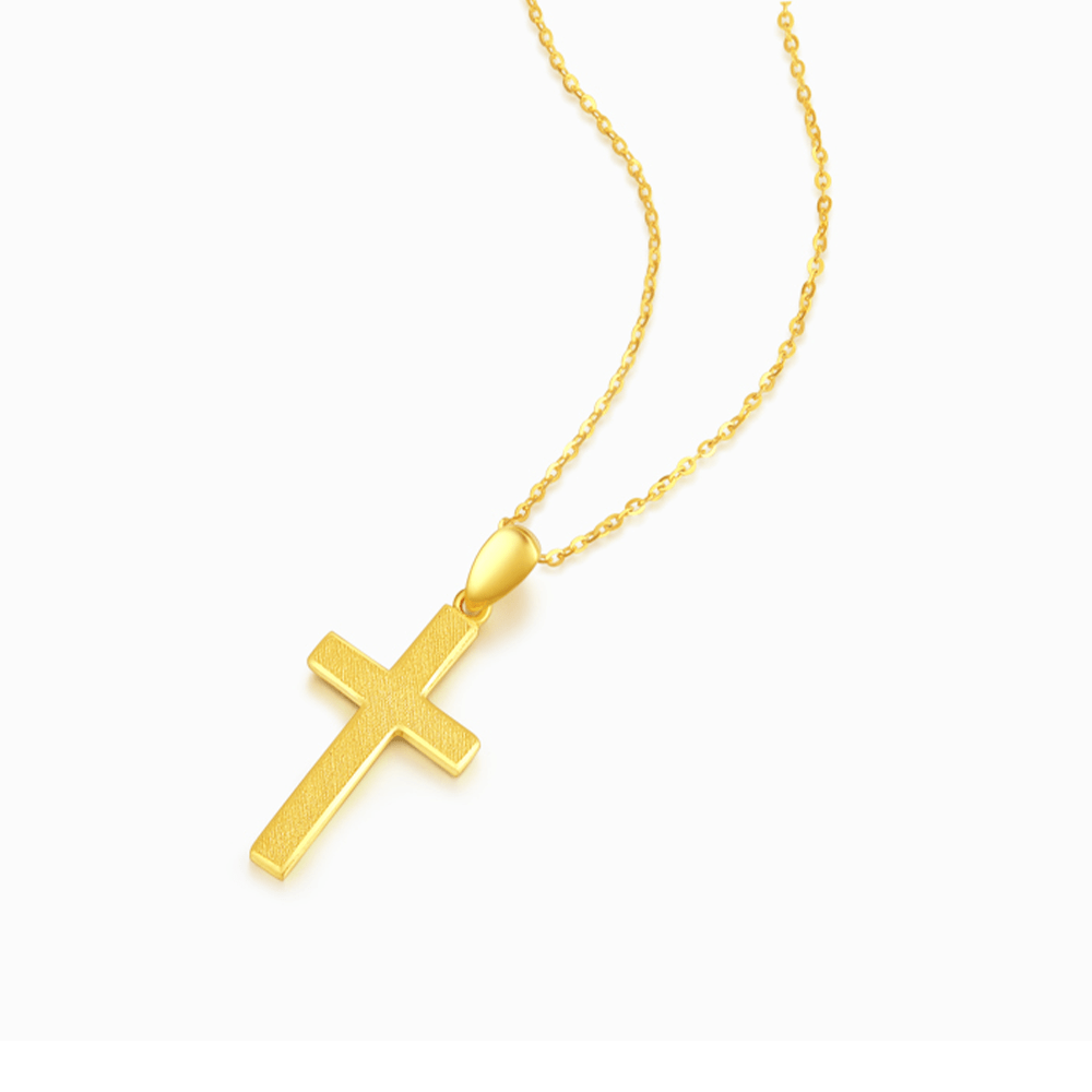 Christianartworkshop 999 Pure Gold Minimalist Style Cross Frosted Pendant Necklace