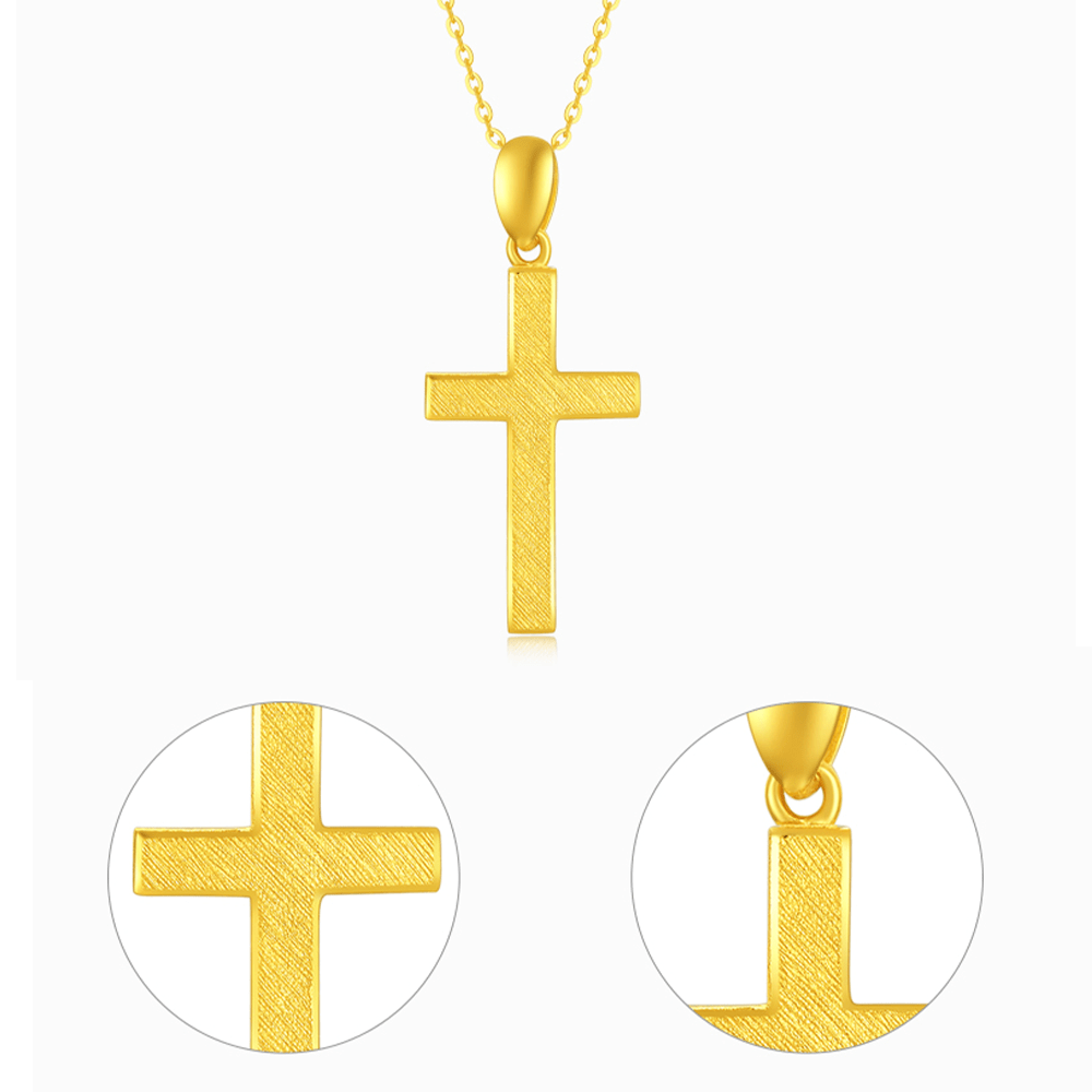 Christianartworkshop 999 Pure Gold Minimalist Style Cross Frosted Pendant Necklace