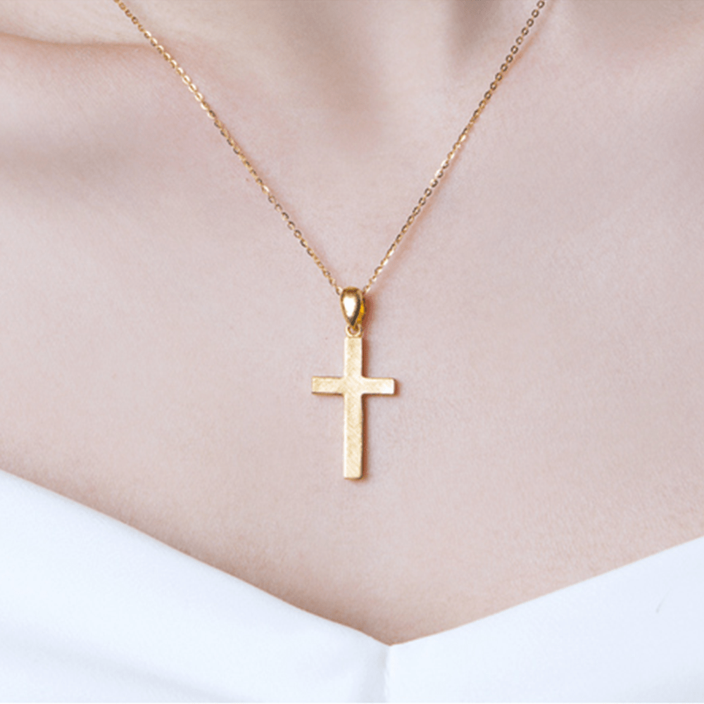 Christianartworkshop 999 Pure Gold Minimalist Style Cross Frosted Pendant Necklace