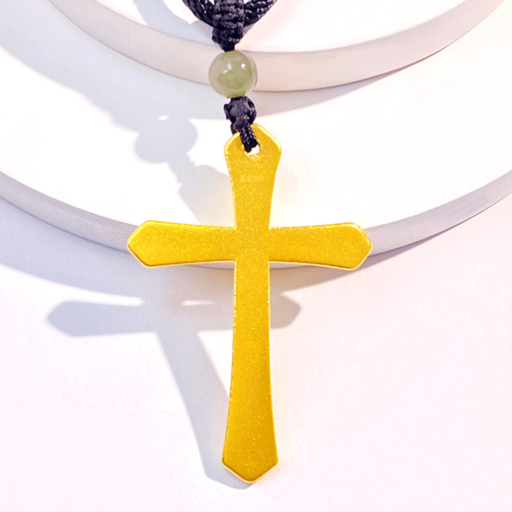 Christianartworkshop 999 Solid Gold Minimalist Style Cross Frosted Pendant Necklace