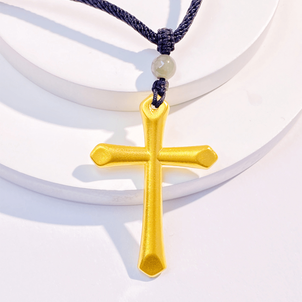 Christian Art 999 Solid Gold Minimalist Style Cross Frosted Pendant Necklace