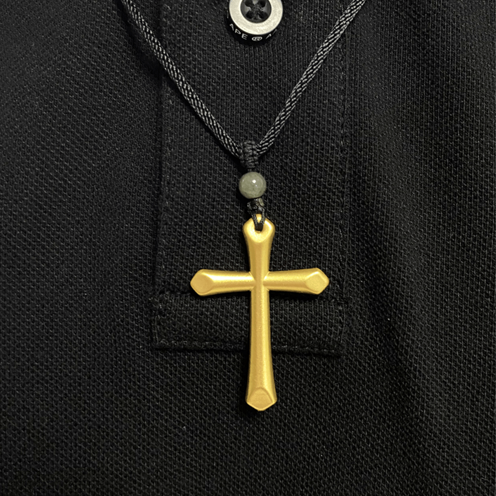 Christian Art 999 Solid Gold Minimalist Style Cross Frosted Pendant Necklace