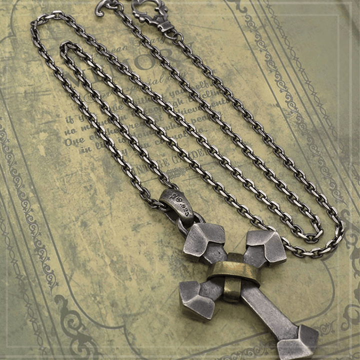 Christianartworkshop 925 Sterling Silver Retro Style Heavy Metal Cross Pendant Necklace