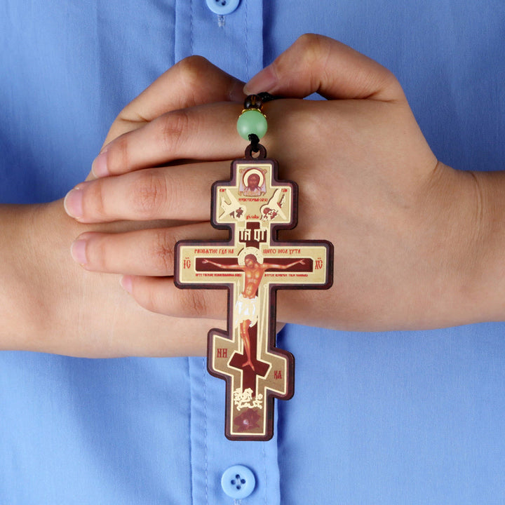 Christian Art Retro Style Orthodox Wooden Beaded Chain Crucifix Praying Necklace