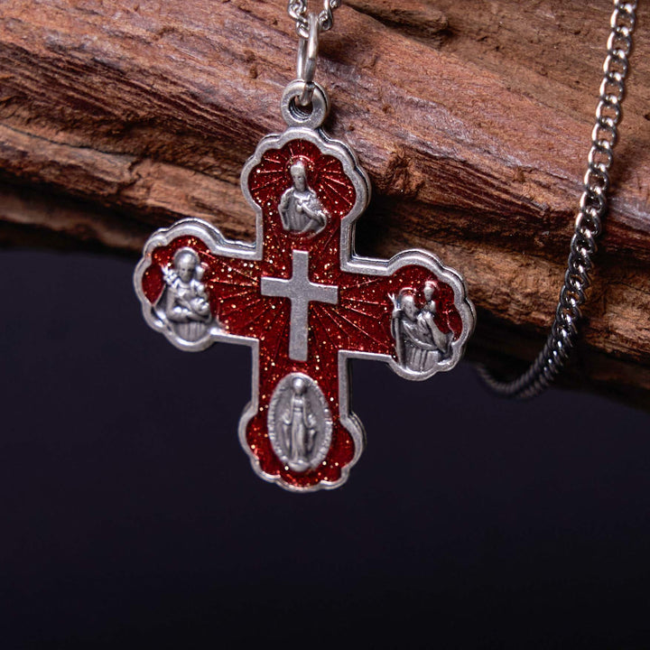 Christianartworkshop Classic Style Carmelite Five-in-One Four-Way Cross Pendant Alloy Necklace