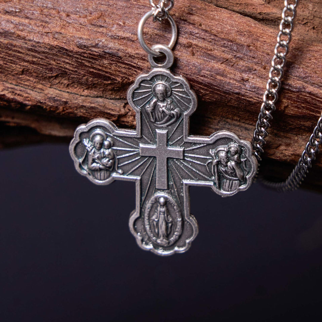 Christian Art Classic Style Carmelite Five-in-One Four-Way Cross Pendant Alloy Necklace