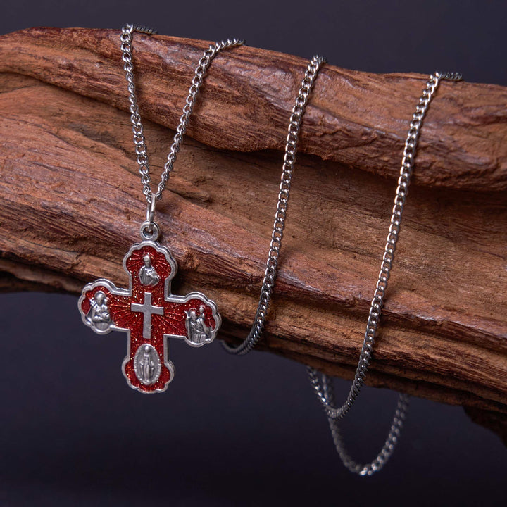 Christian Art Classic Style Carmelite Five-in-One Four-Way Cross Pendant Alloy Necklace