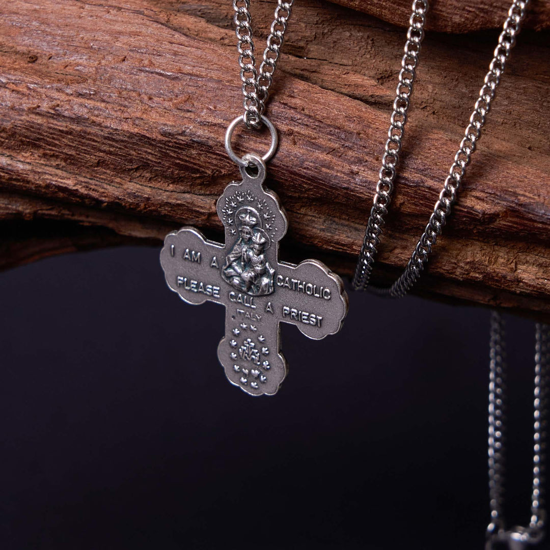 Christian Art Classic Style Carmelite Five-in-One Four-Way Cross Pendant Alloy Necklace