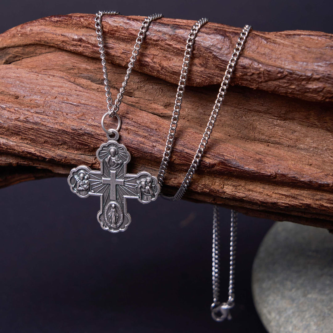 Christianartworkshop Classic Style Carmelite Five-in-One Four-Way Cross Pendant Alloy Necklace