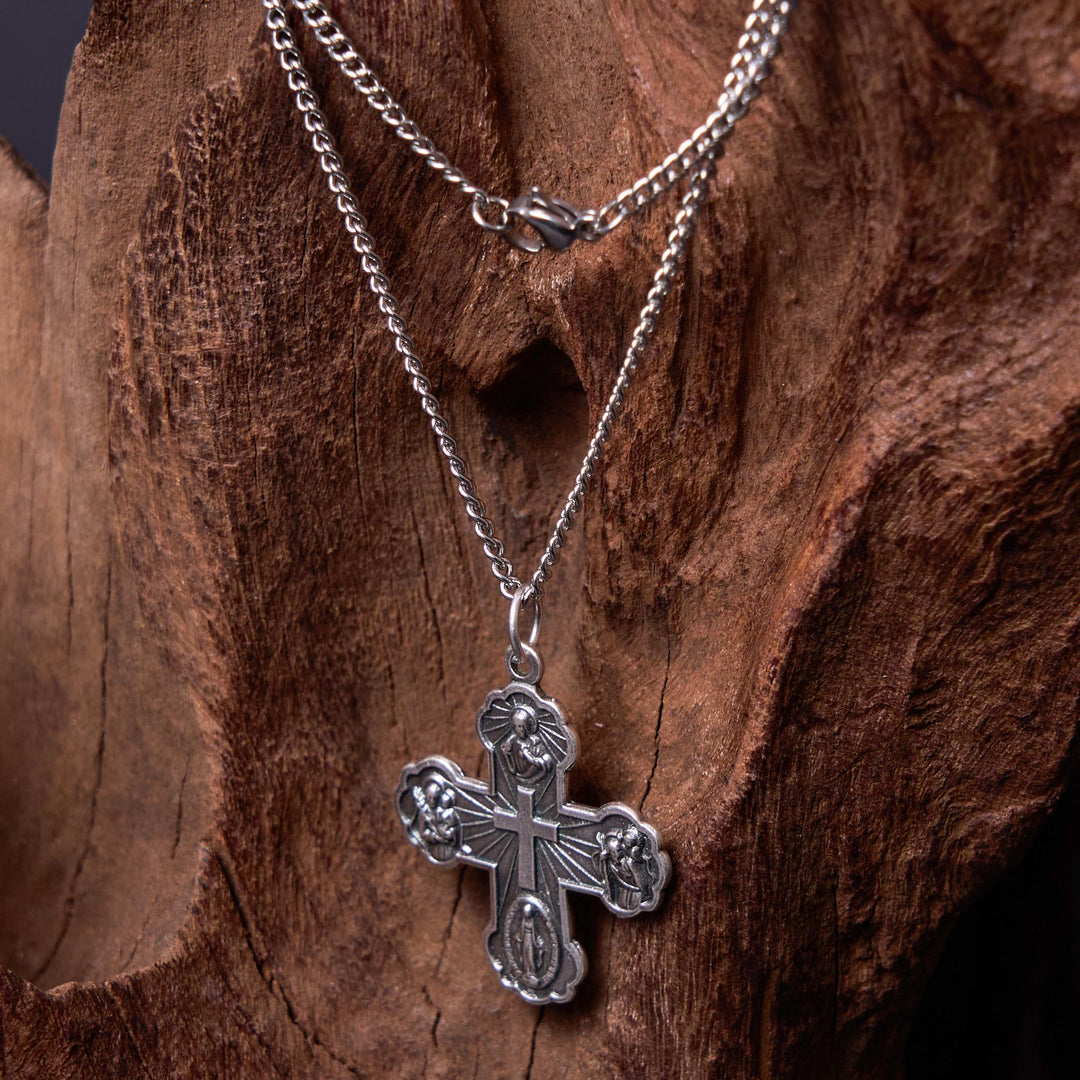 Christianartworkshop Classic Style Carmelite Five-in-One Four-Way Cross Pendant Alloy Necklace