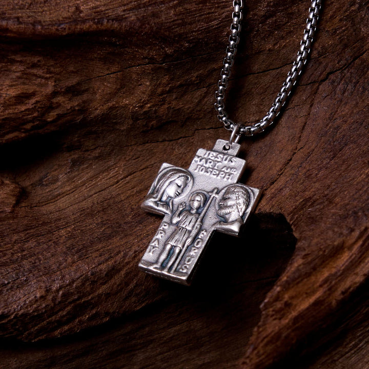 Christianartworkshop Classic Style Jesus Mary Joseph Guardian Cross Pendant Alloy Necklace