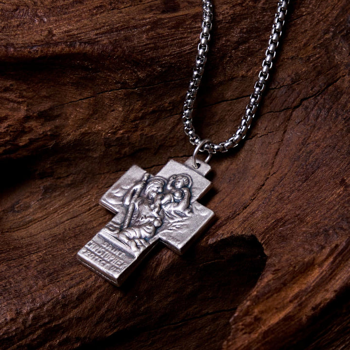 Christianartworkshop Classic Style Jesus Mary Joseph Guardian Cross Pendant Alloy Necklace