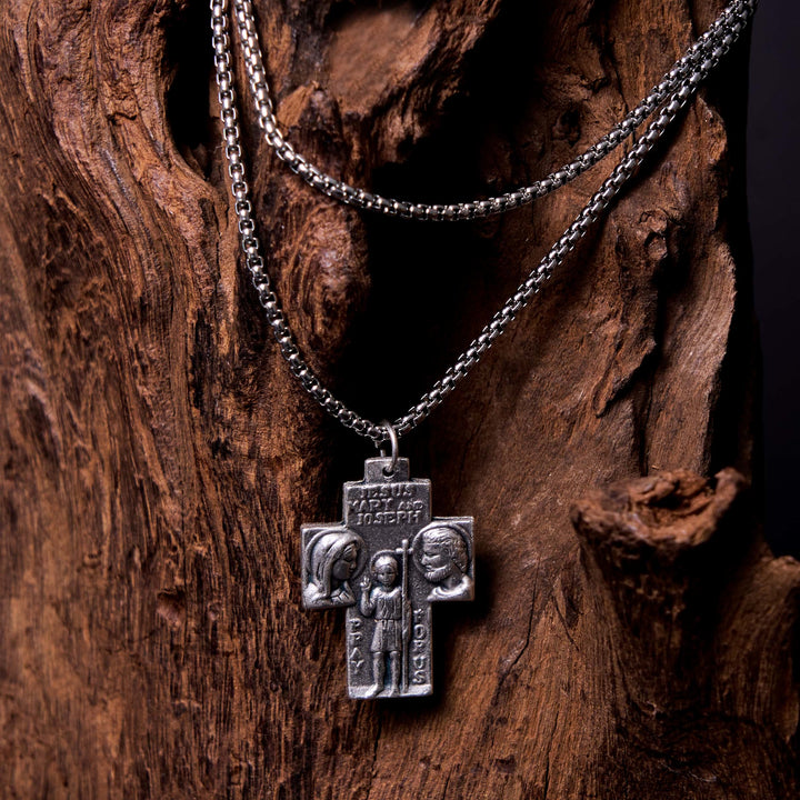 Christianartworkshop Classic Style Jesus Mary Joseph Guardian Cross Pendant Alloy Necklace