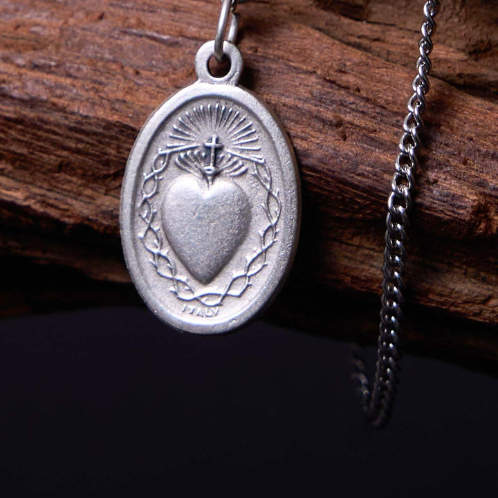 Christianartworkshop Classic Style Sacred Heart of Jesus Cross Flower Pendant Necklace