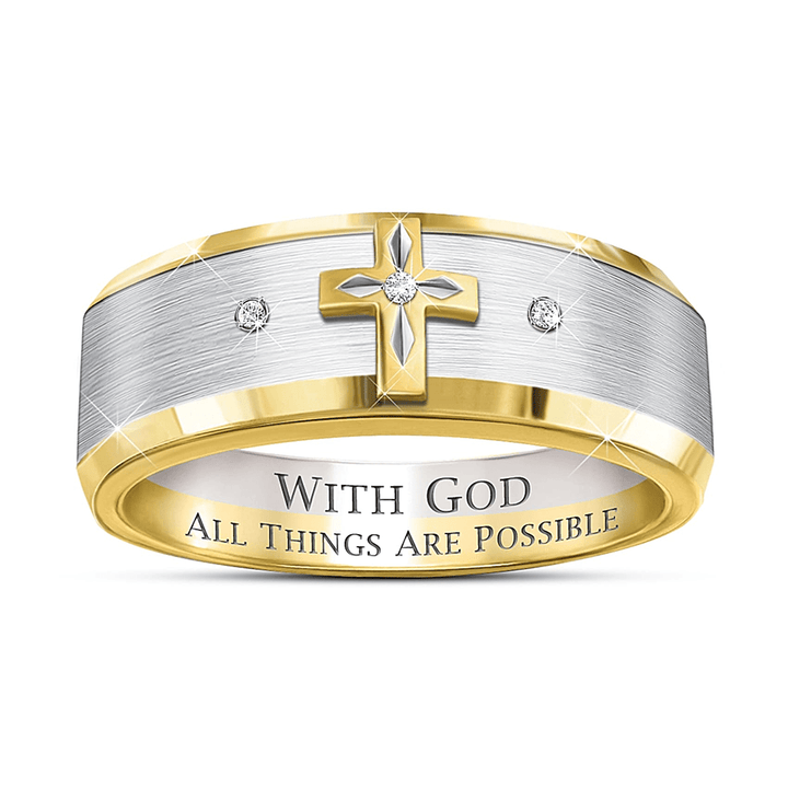 Christian Art Modern Style Two-tone Gold Cross Alloy Ring