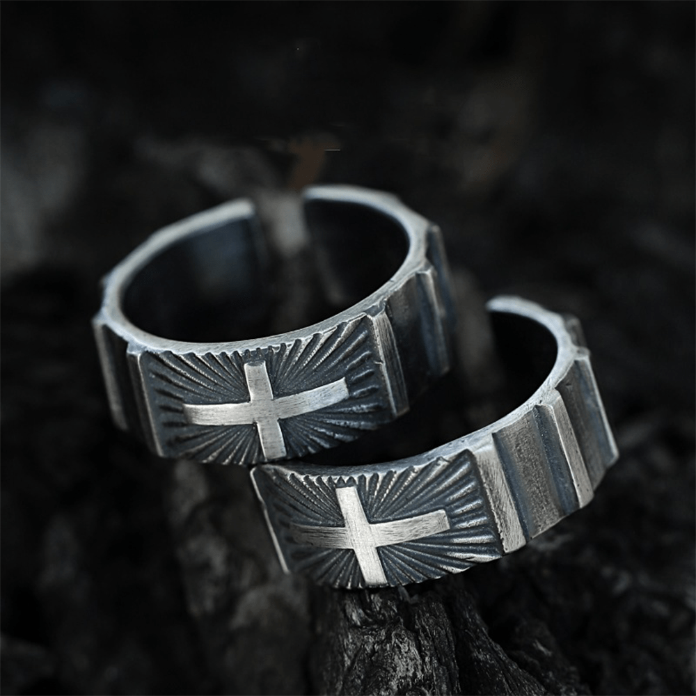 Christian Art Retro Minimalist Style Heavy Metal Cross Adjustable Ring