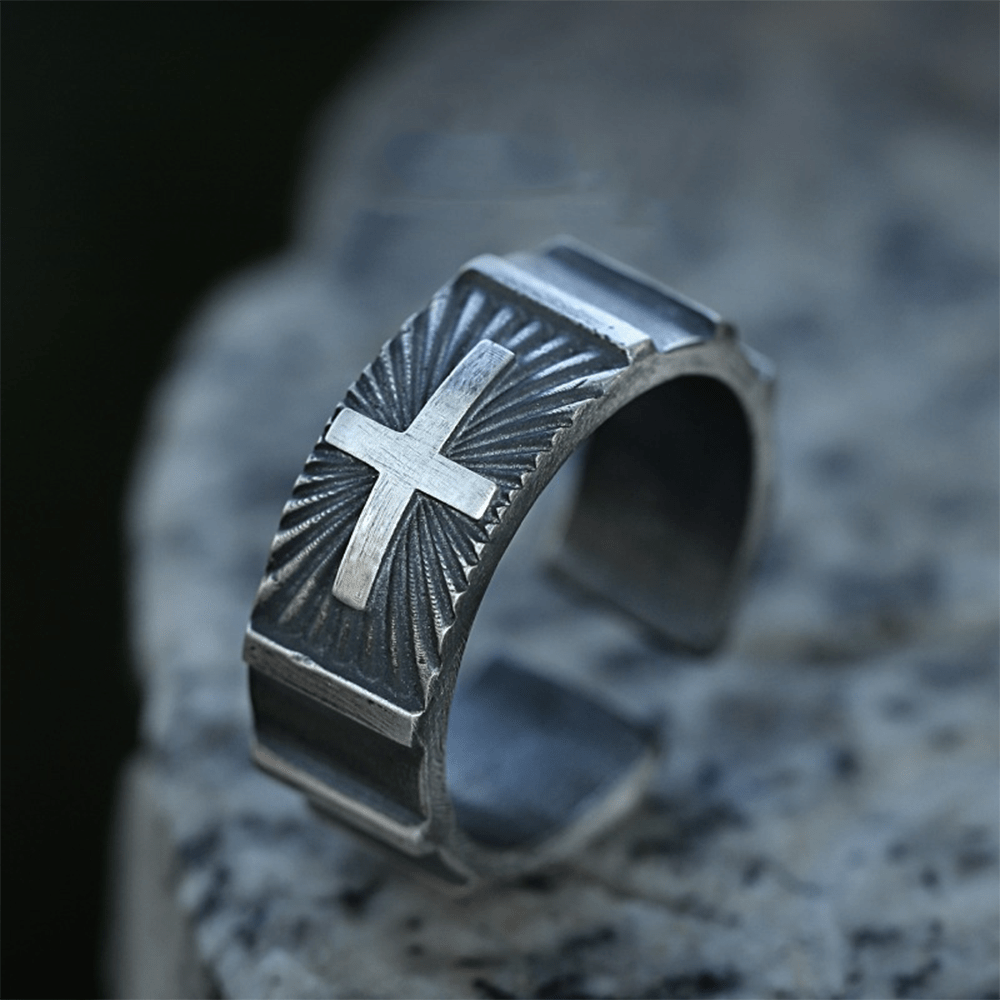 Christianartworkshop Retro Minimalist Style Heavy Metal Cross Adjustable Ring