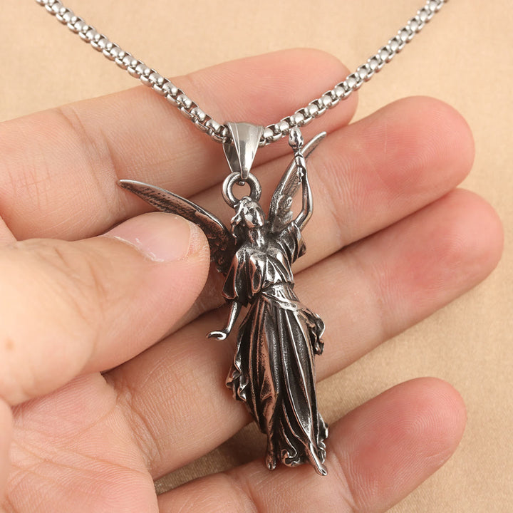 Christianartworkshop Classic Style Heavenly Protection Guardian Angel Titanium Pendant Necklace