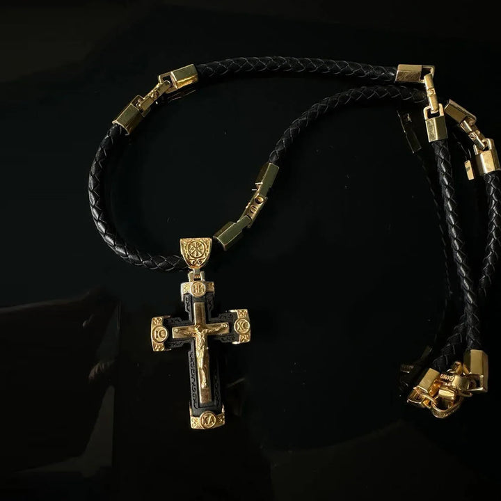 Christianartworkshop Luxury Style Crucifix Jesus Cross Black-gold Alloy Pendant Necklace