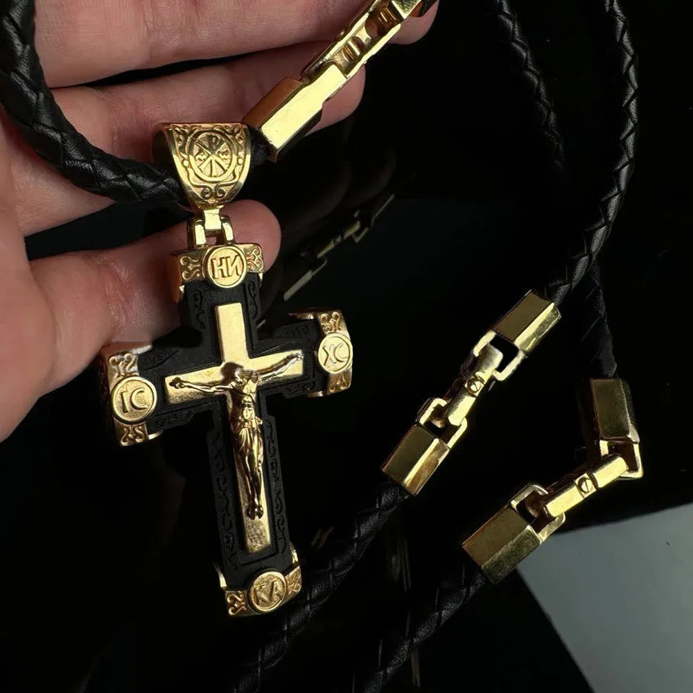 Christianartworkshop Luxury Style Crucifix Jesus Cross Black-gold Alloy Pendant Necklace